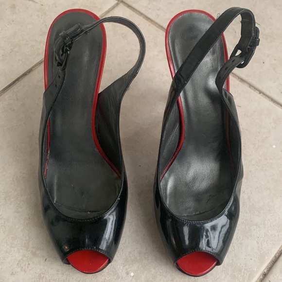 Stuart Weitzman Black & Red Patent Leather Peep-toe Platform Slingback - Picture 3 of 5
